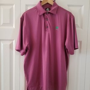 FootJoy FJ Men Short Sleeve Golf Polo Shirt Size Medium Violet Striped 1894 Logo